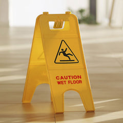 TTS CLEANING TWO SIDED FLOOR SIGN - MESSAGE: "CAUTION WET FLOOR" YELLOW COLOR - Mabrook Hotel Supplies