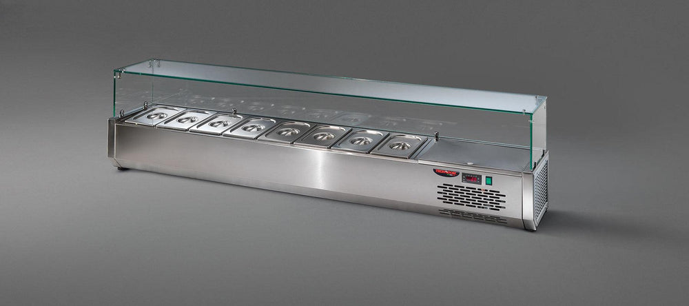 REFRIGERATED DISPLAY SHOWCASE, FLAT GLASS, TO FIT 5 GN 1/3 (OLD CODE: TCN-VR3140VD). - Mabrook Hotel Supplies