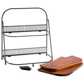 APS URBAN 2-TIER BLACK METAL/ACACIA WOOD DISPLAY STAND - Mabrook Hotel Supplies