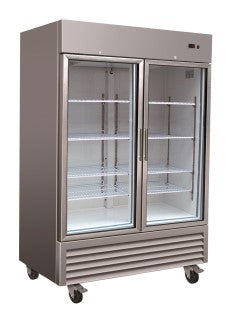 2 Glass Door Upright Refrigerator with 3 Shelfs each side and Castors. - Mabrook Hotel Supplies