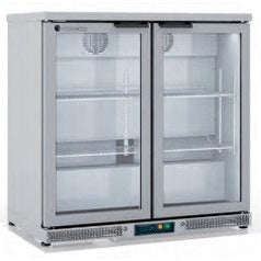 2 HINGED DOORS BACK-BAR DISPLAY COOLER STAINLESS EXT WITH 2 SHELVES.