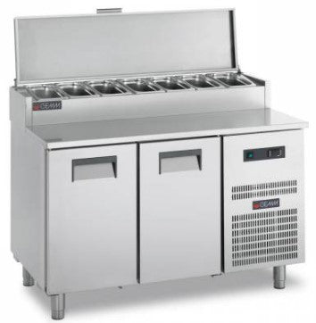 2 Doors GN Pizza /Snack Preparation Counter with Castors. - Mabrook Hotel Supplies