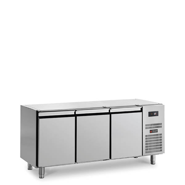 GN 1/1 Refrigerated Counters Depth 700 with 3 Doors with 4 Castors. - Mabrook Hotel Supplies