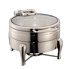 ROUND LUXURY CHAFING DISH S/S STANDARD FRAME GLASS LID .CAP. - Mabrook Hotel Supplies