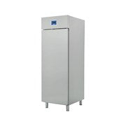 1 DOOR UPRIGHT REFRIGERATOR (0/+10 C). SS 304 CONSTRUCTION. WITH LED LIGHTS, CASTERS, 3 SHELVES PER DOOR (GN2/1). CAP: 610L. POWER: 330W 240/50/1. DIM: 690X840X2100 MM. - Mabrook Hotel Supplies