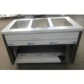 3 Seperately Controlled GN Containers Hot Mobile Bain-Marie With Undershelf Stainless Steel Cabinet , 4 Castors with 100 mm Ø (2 Castors with Brakes).