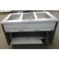 3 Seperately Controlled GN Containers Hot Mobile Bain-Marie With Undershelf Stainless Steel Cabinet , 4 Castors with 100 mm Ø (2 Castors with Brakes).