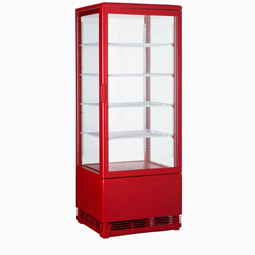 Curved Glass Door Red Display Cooler. - Mabrook Hotel Supplies