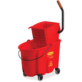 RUBBERMAID WAVE BRAKE MOP BUCKET WITH DOWN PRESS WRINGER - RED - Mabrook Hotel Supplies