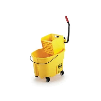 RUBBERMAID WAVE BRAKE WET MOP BUCKET WITH DOWN PRESS WRINGER - YELLOW - Mabrook Hotel Supplies
