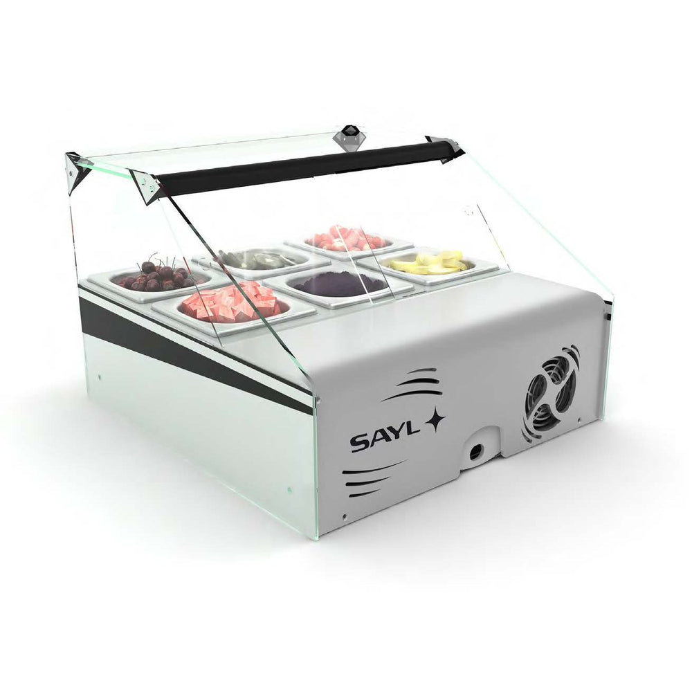 Sayl Countertop Refrigerated Display for Topping Ingredients (fruits, Chocolate) of Yogurts and Ice Cream - Capacity : 6 GN 1/6X65. - Mabrook Hotel Supplies