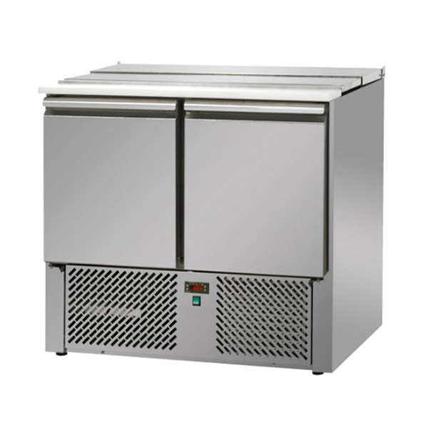 VENTILATED 2 DOORS SALAD COUNTER REFRIGEATOR, BUILT-IN UNIT WITH S/S LID AND POLYETHYLENE WORKTOP. - Mabrook Hotel Supplies