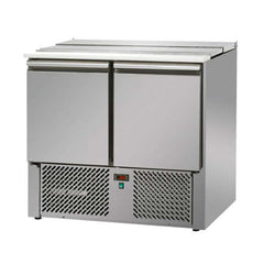 VENTILATED 2 DOORS SALAD COUNTER REFRIGEATOR, BUILT-IN UNIT WITH S/S LID AND POLYETHYLENE WORKTOP. - Mabrook Hotel Supplies