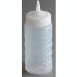 Squeeze Bottle Dispenser, 16oz , wide mouth, standard cap, molded in ounce markings, polyethylene, clear bottle with clear cap.
