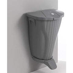 WALL-UP 50L, GREY POLYPROPYLENE WALL MOUNTED BIN W/ GREY PEDAL & LID, BAG TIGHTENER & SCREWS - Mabrook Hotel Supplies