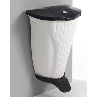 WALL-UP 50L, WHITE POLYPROPYLENE WALL MOUNTED BIN W/ ANTHRACITE-GREY PEDAL & LID, BAG TIGHTENER & SCREWS - Mabrook Hotel Supplies