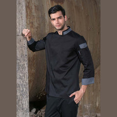 chef jaket black and grey puss botton - Mabrook Hotel Supplies