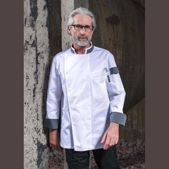chef jaket white and gray puss botton - Mabrook Hotel Supplies