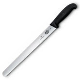 VICTORINOX SLICING KNIFE, WAVY BLADE, FIBROX, BLACK HANDLE - 30 CM - Mabrook Hotel Supplies