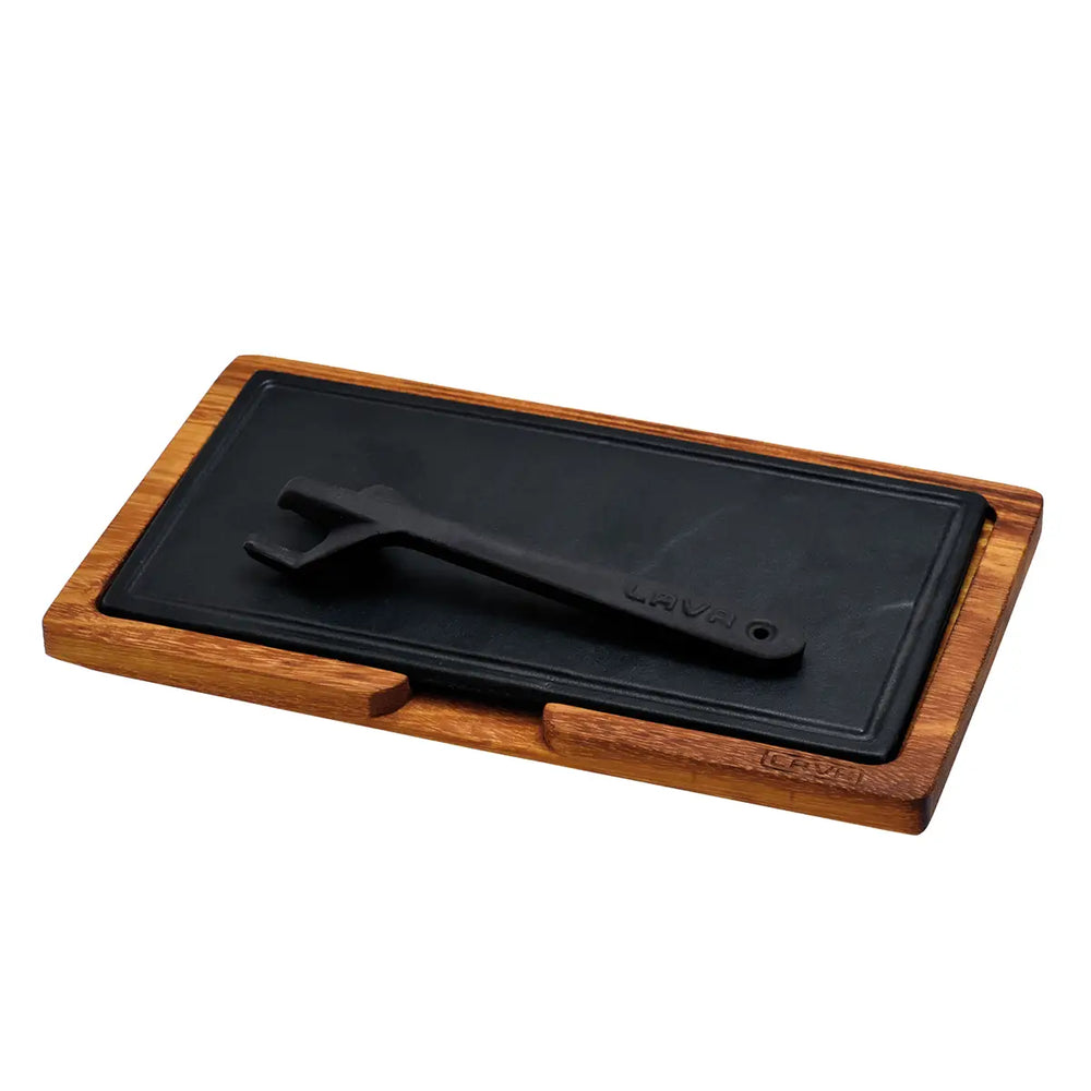 Lava Cast Iron Rectangle Sets With Wooden Serving Platters. 16X30cm. - Mabrook Hotel Supplies