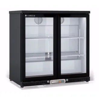 2 HINGED DOORS BACK-BAR DISPLAY COOLER STAINLESS EXT WITH 2 SHELVES. - Mabrook Hotel Supplies