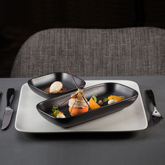 RAK PORCELAIN KARBON BLACK RECTANGULAR PORCELAIN SERVING DISH, DIM (CM): 21 L X 11 W. - Mabrook Hotel Supplies