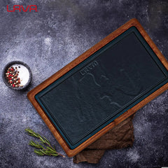 Lava Cast Iron Rectangle Sets With Wooden Serving Platters. 16X30cm. - Mabrook Hotel Supplies
