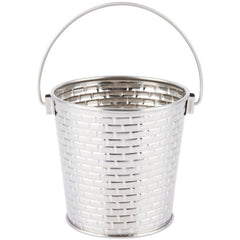 ROUND PAIL WITH HANDLE. STAINLESS STEEL CONSTRUCTION WITH BRICK PATTERN TEXTURE. CAP: 16.5 OZ, DIM: 10.46 X9.52cm - Mabrook Hotel Supplies