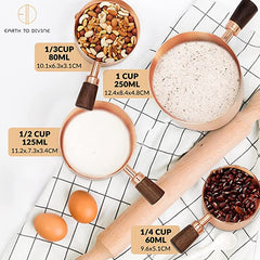 MEASURING CUPS WITH SHORT WOOD HANDLE 4 PC SET - COPPER - Mabrook Hotel Supplies