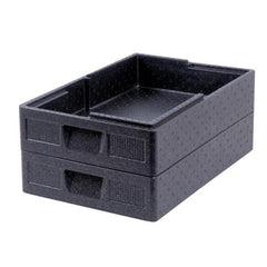SALTO THERMO FUTURE BOX, GN1/1,WITHOUT LID,(LID CODE:10093)COLOR: BLACK, CAPACITY: 21 L, WITH ERGONOMIC HANDLES AND SPACE FOR LABELING SYSTEM. INSIDE DIM: 538X337X120 MM. OUTSIDE DIM: 600X400X120 MM. - Mabrook Hotel Supplies