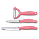 VICTORINOX PARING KNIFE SET WITH PEELER, 3 PIECES - LIGHT RED - Mabrook Hotel Supplies