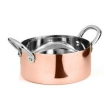 HEAVY SAUCE PAN WITH 2 SIDE S/S HANDLES, S/S PLAIN VINTAGE GOLD FINISH,DIM:13.5X4.75 CM,CAP:600 ML (2 PORTION) - Mabrook Hotel Supplies
