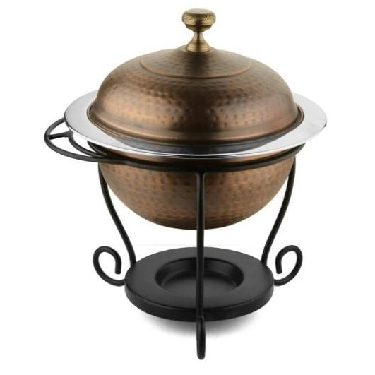 S.S HAMMERED ANTIQUE COPPER FINISH ROUND CHAFING DISH(1.75LTR) - Mabrook Hotel Supplies