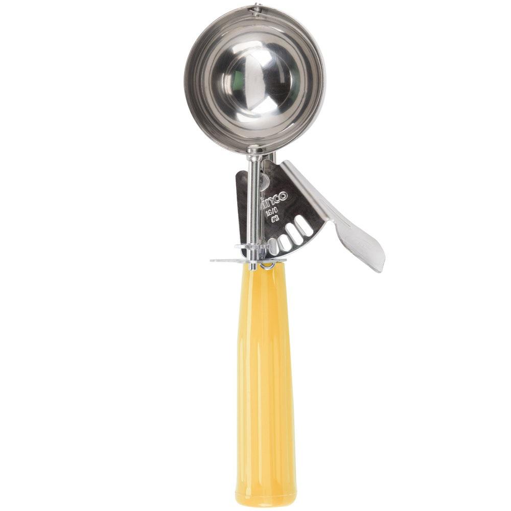 S/S Ice Cream Disher, Yellow Color Handle, 2 oz (59ml), Dia: 2-1/8" (54 mm). - Mabrook Hotel Supplies
