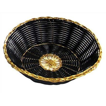 "8X2.5"" ROUND GOLDEN TRIM BLACK BASKET" - Mabrook Hotel Supplies