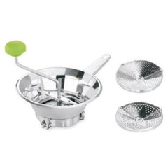 S/S VEGETABLE MILL WITH GREEN KNOB & 2 DISHES, DIM.: 24 CM. - Mabrook Hotel Supplies
