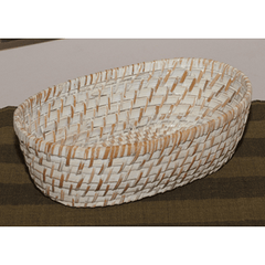 BAMBOO OVAL BREAD BASKET 26X16XH8CM WHITE WASH - Mabrook Hotel Supplies