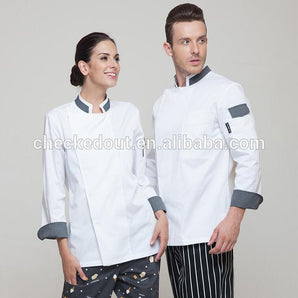 chef jaket white and gray puss botton - Mabrook Hotel Supplies