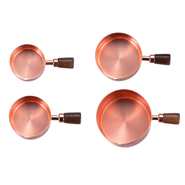 MEASURING CUPS WITH SHORT WOOD HANDLE 4 PC SET - COPPER - Mabrook Hotel Supplies