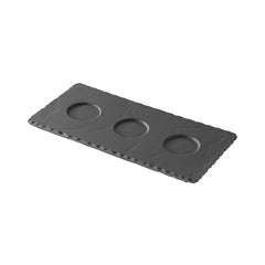 REVOL RECTANGULAR CERAMIC TRAY WITH SLATE EFFECT WITH 3 INDENTS - Mabrook Hotel Supplies