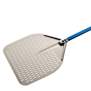 ALUMINUM RECTANGULAR PERFORATED PIZZA PEEL 36X36 CM.