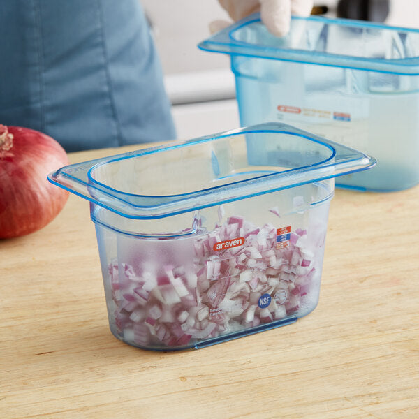 ARAVEN 1/9 SIZE 4" DEEP BLUE ABS PLASTIC FOOD PAN 74011