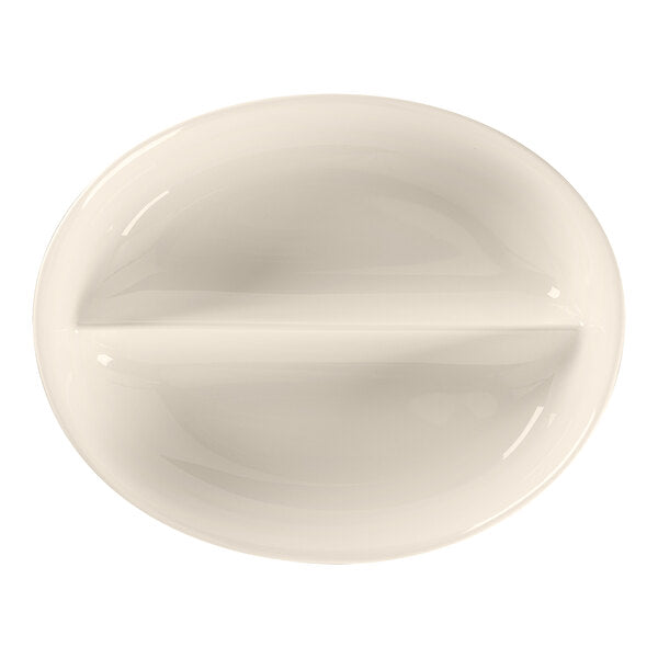 RAK BONE CHINA BRAVURA OVAL DIVIDED SALAD BOWL, IVORY, DIM: 21X16.9X5.2 CM, CAP: 10 OZ - Mabrook Hotel Supplies