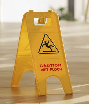 TTS CLEANING TWO SIDED FLOOR SIGN - MESSAGE: "CAUTION WET FLOOR" YELLOW COLOR - Mabrook Hotel Supplies