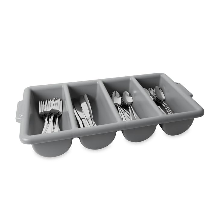 RUBBERMAID COMMERCIAL PRODUCTS 4-COMPARTMENT PLASTIC CUTLERY BIN, 2LB CAPACITY, GRAY, SUPPLIES FOR RESTAURANT/ KITCHEN USE. - Mabrook Hotel Supplies