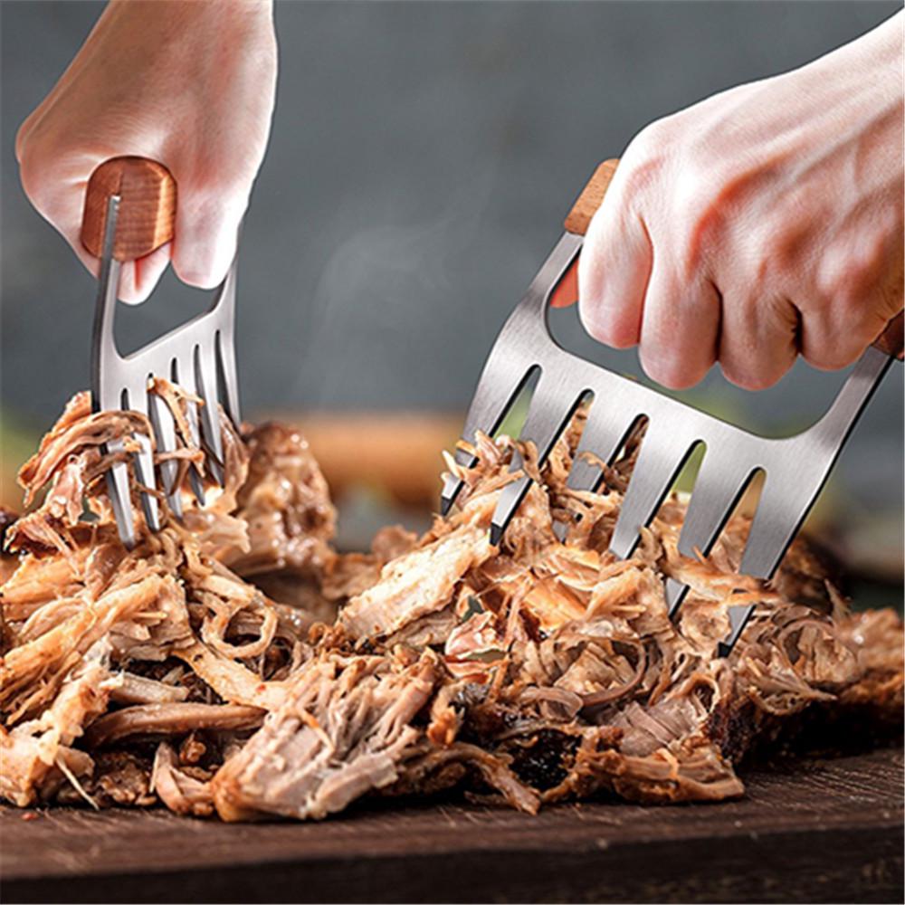 STAINLESS STEEL MEAT SHREDDER CLAW W/WOODEN HANDLE - Mabrook Hotel Supplies