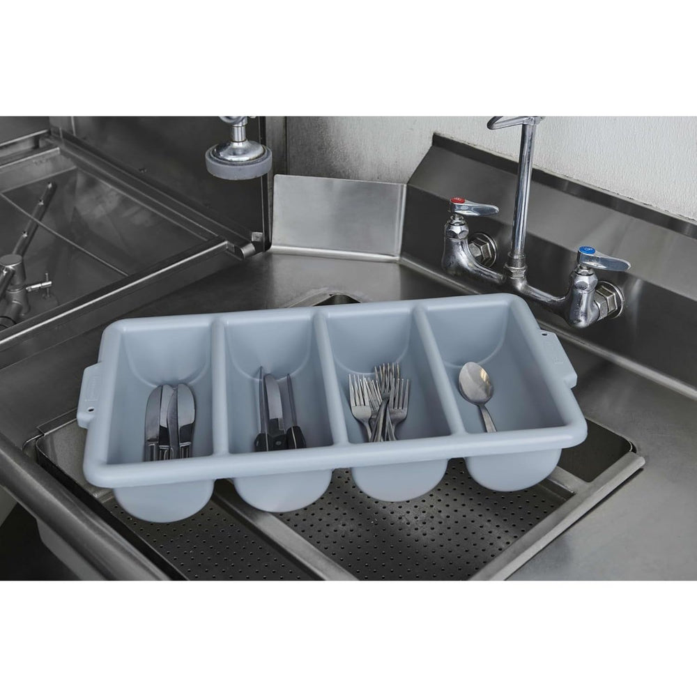 RUBBERMAID COMMERCIAL PRODUCTS 4-COMPARTMENT PLASTIC CUTLERY BIN, 2LB CAPACITY, GRAY, SUPPLIES FOR RESTAURANT/ KITCHEN USE. - Mabrook Hotel Supplies