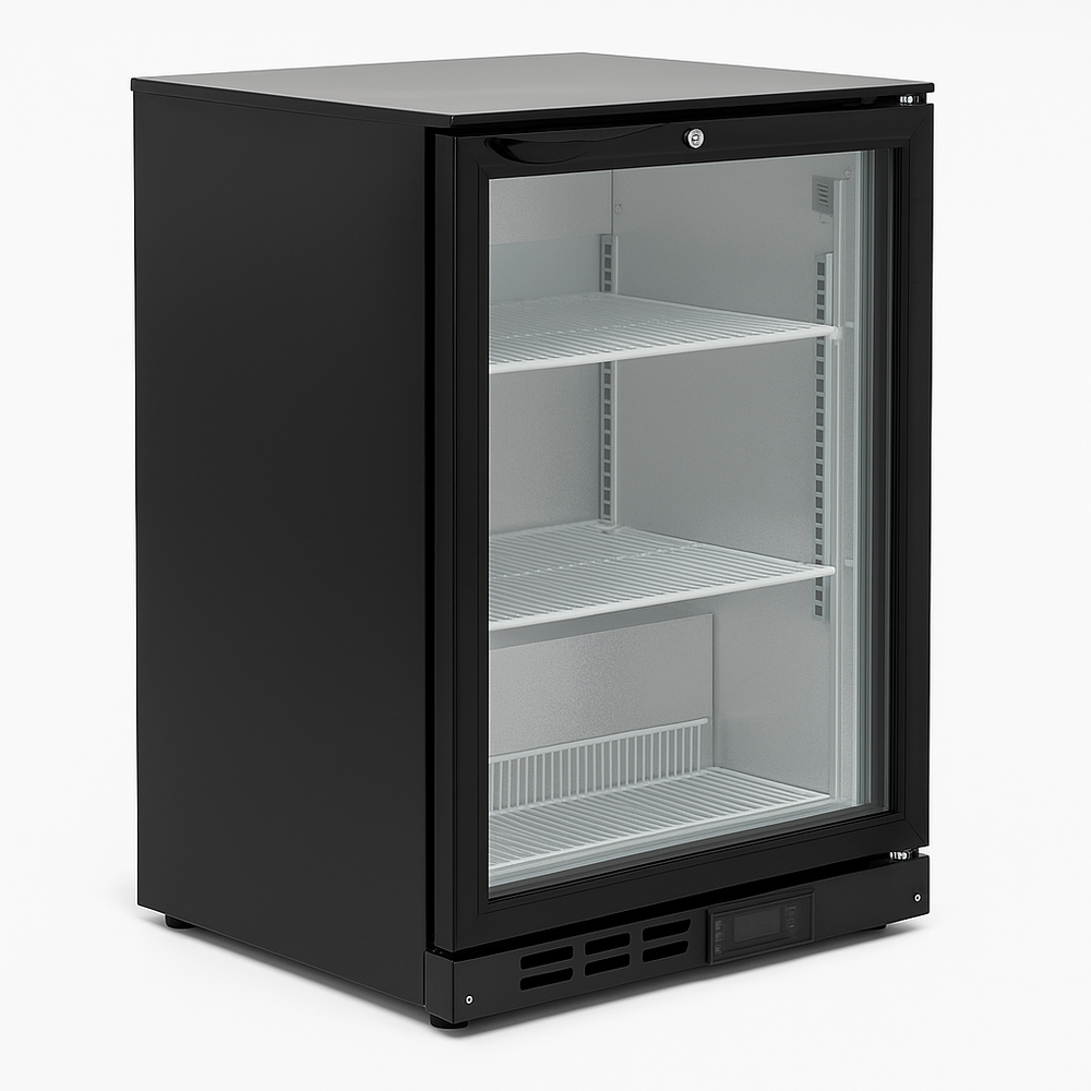 108 Ltr 1 Door Black Back Bar Cooler with Black Arc Handle. - Mabrook Hotel Supplies