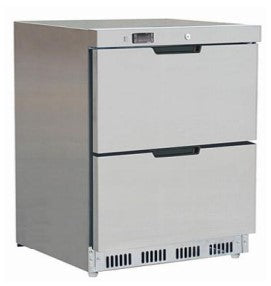 2 Drawer Under Counter Refrigerator with Front 2 Feet and Back with 2 wheels. - Mabrook Hotel Supplies