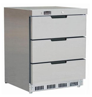 3 Drawer Under Counter Refrigerator with Front 2 Feet and Back with 2 wheels. - Mabrook Hotel Supplies